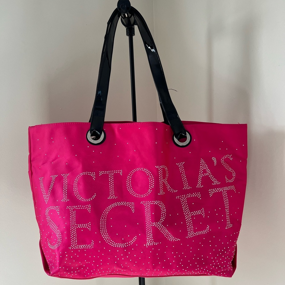Victoria Secret Pink Large Tote Bag Overnight Rhinestones Satin Beach Tote